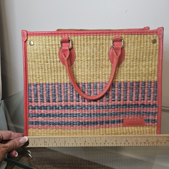 [Chiara-Ferretti] Italian Woven/ Coral Pink Soft Leather Satchel/Crossbody Bag - Picture 11 of 15